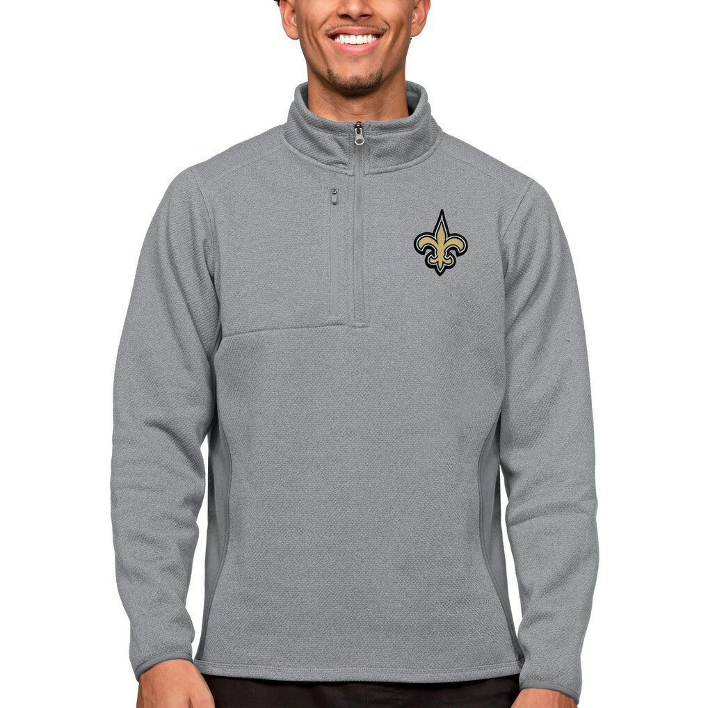 New Orleans Saints Antigua Course Quarter-Zip Pullover Top Heathered Gray - NFL