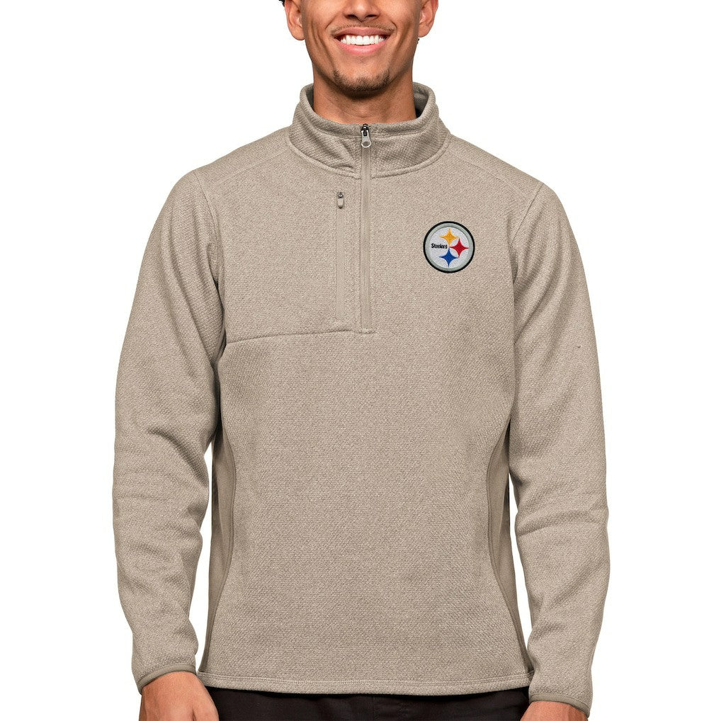 Pittsburgh Steelers Antigua Course Quarter-Zip Pullover Top Oatmeal - NFL