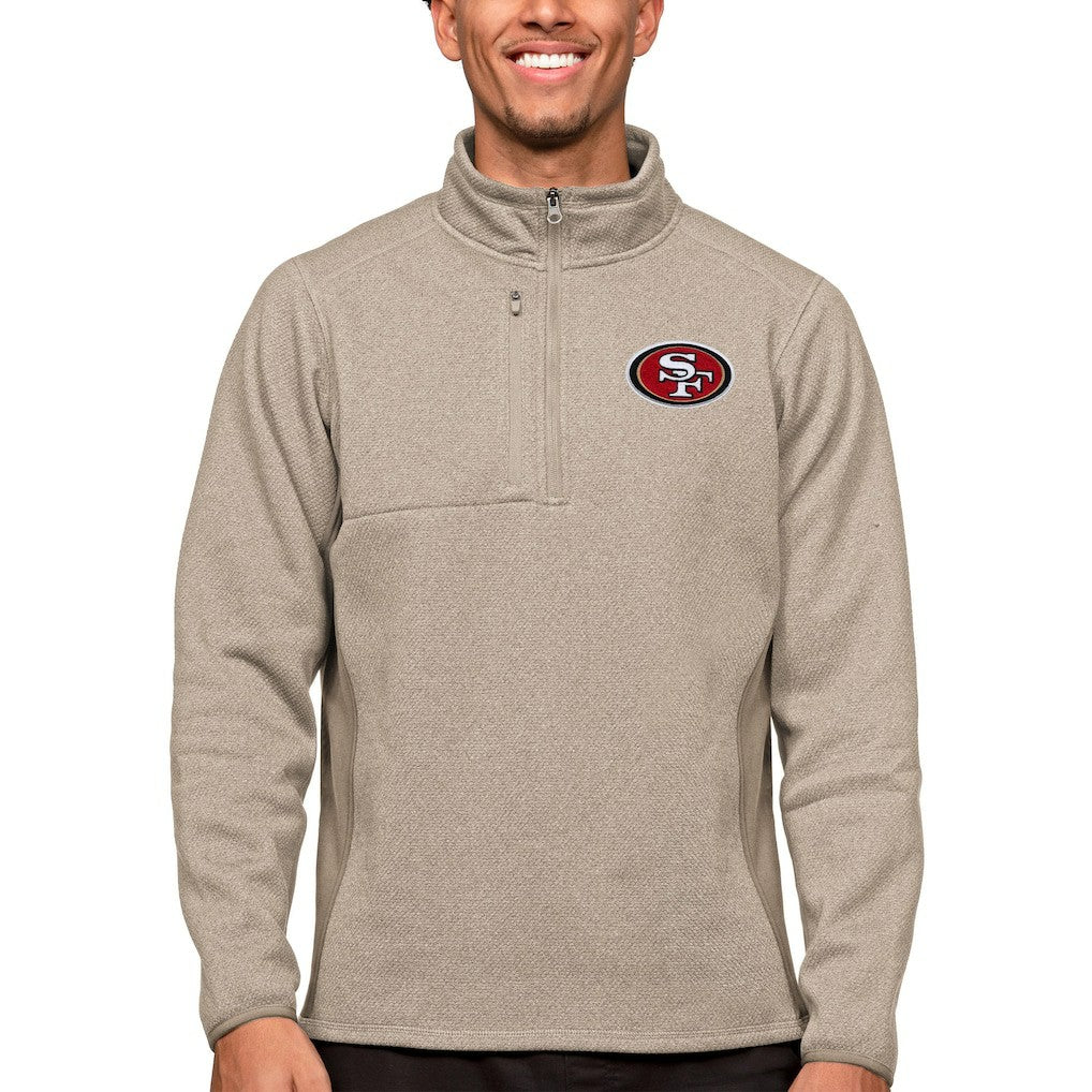 San Francisco 49ers Antigua Course Quarter-Zip Pullover Top Oatmeal - NFL