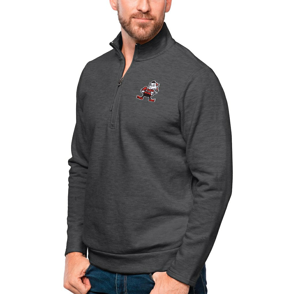 Cleveland Browns Antigua Gambit Quarter-Zip Pullover Top Heathered Charcoal - NFL