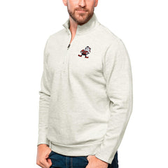 Cleveland Browns Antigua Gambit Quarter-Zip Pullover Top Oatmeal - NFL