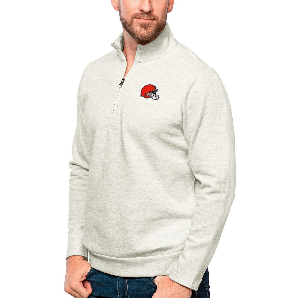 Cleveland Browns Antigua Gambit Quarter-Zip Pullover Top Oatmeal - NFL