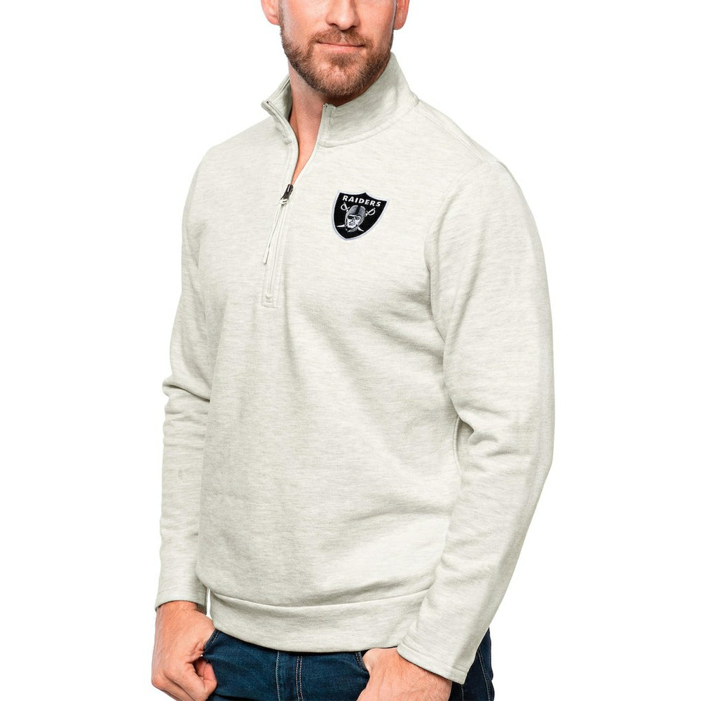 Las Vegas Raiders Antigua Gambit Quarter-Zip Pullover Top Oatmeal - NFL