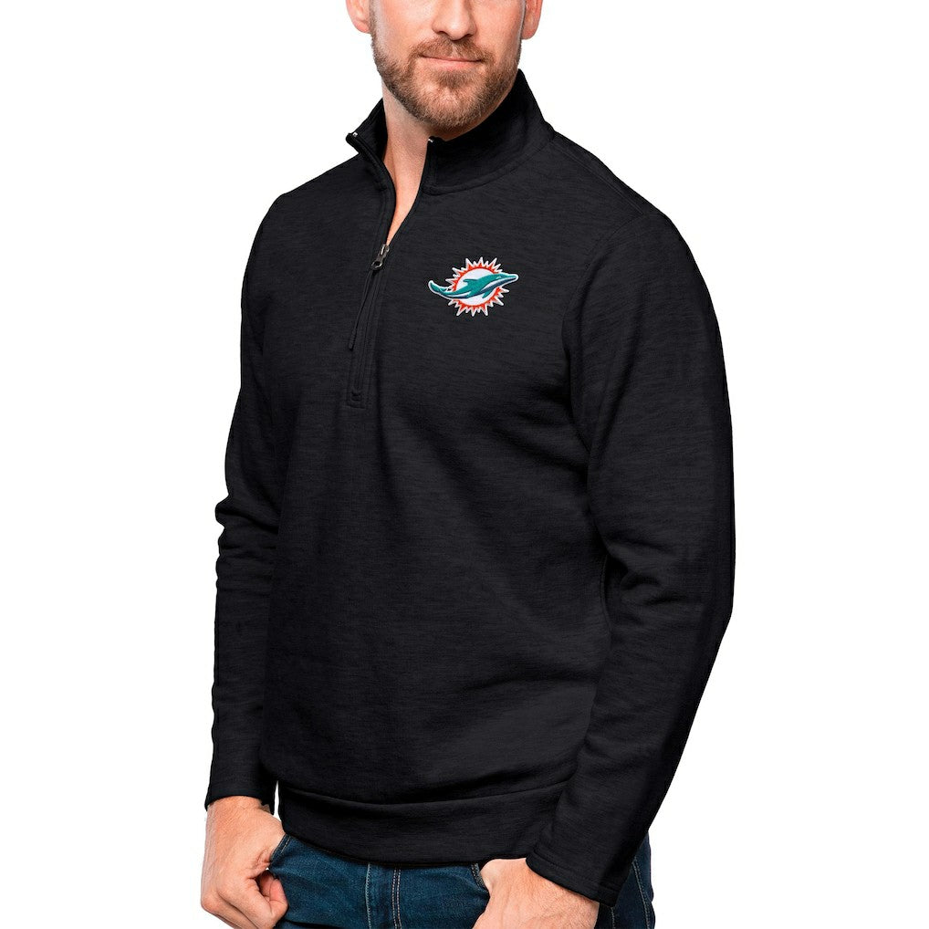 Miami Dolphins Antigua Gambit Quarter-Zip Pullover Top Heathered Black - NFL