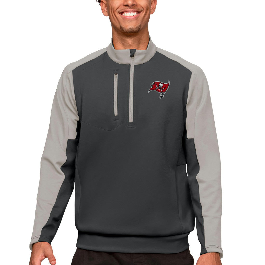 Tampa Bay Buccaneers Antigua Team Quarter-Zip Pullover Top Charcoal - NFL