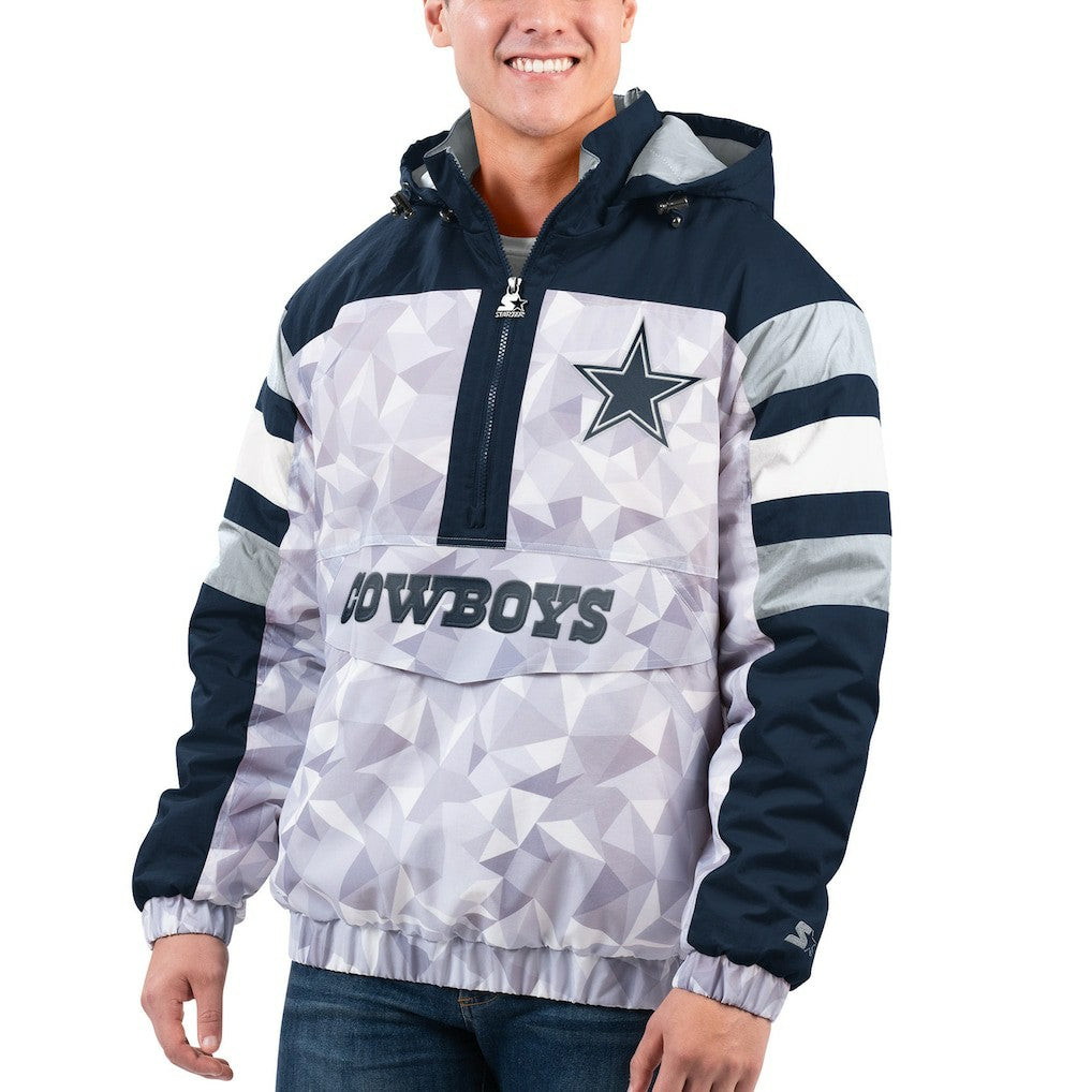 Dallas Cowboys Starter Thursday Night Gridiron Raglan Half-Zip Hooded Jacket White/Navy - NFL