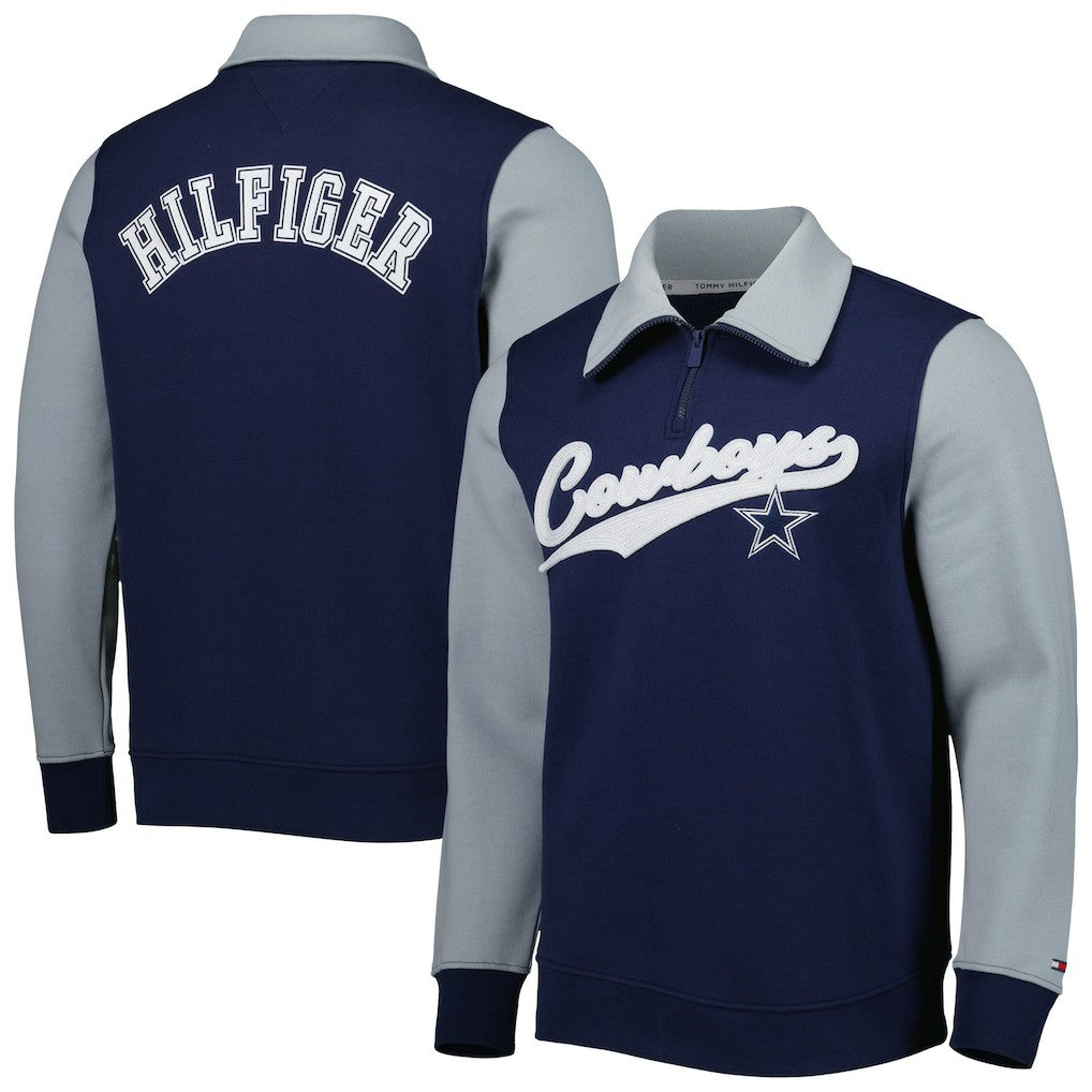 Dallas Cowboys Tommy Hilfiger Aiden Quarter-Zip Sweatshirt Navy/Silver - NFL