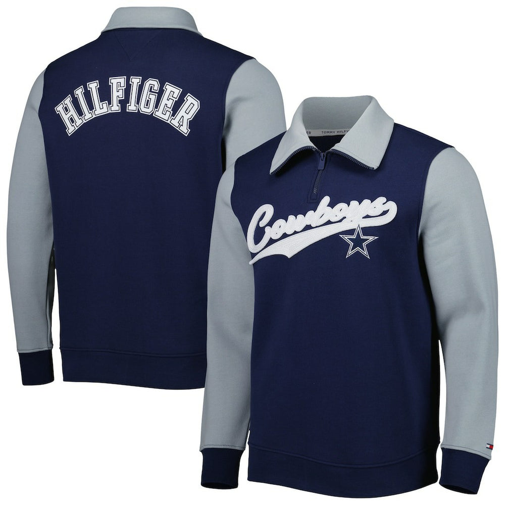 Dallas Cowboys Tommy Hilfiger Aiden Quarter-Zip Sweatshirt Navy/Silver - NFL