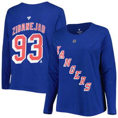 New York Rangers Profile Women's Plus Size Distressed Printed Name & Number Long Sleeve T-Shirt Blue