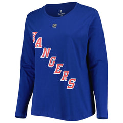 New York Rangers Profile Women's Plus Size Distressed Printed Name & Number Long Sleeve T-Shirt Blue