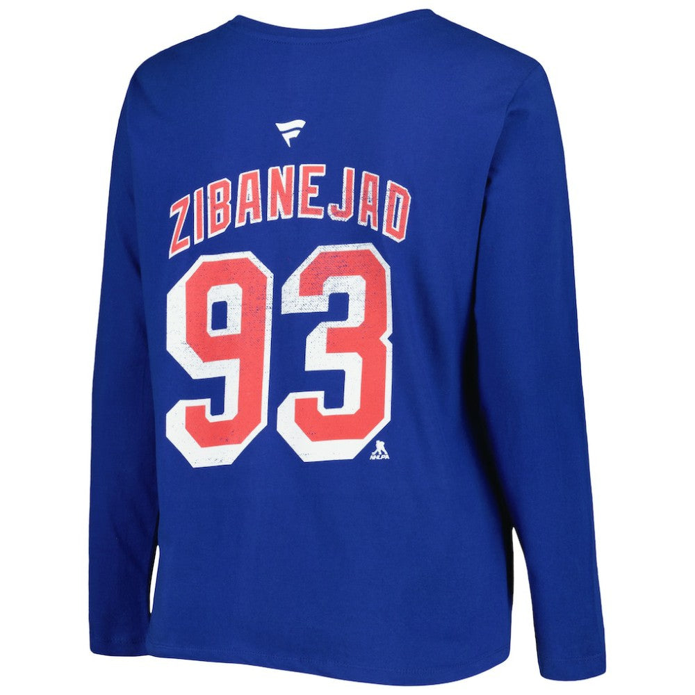 New York Rangers Profile Women's Plus Size Distressed Printed Name & Number Long Sleeve T-Shirt Blue