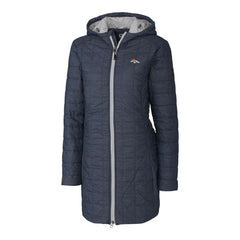Denver Broncos Cutter & Buck Women's Rainier Primaloft Eco Hooded Long Lightweight Coat Heather Navy - NFL