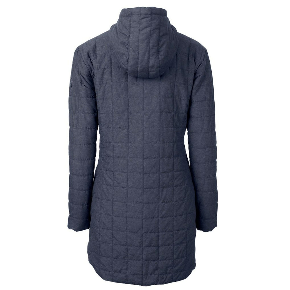 Denver Broncos Cutter & Buck Women's Rainier Primaloft Eco Hooded Long Lightweight Coat Heather Navy - NFL