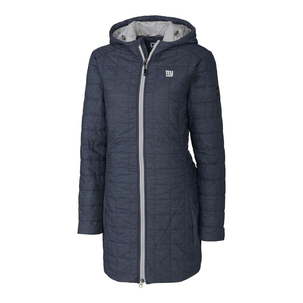 New York Giants Cutter & Buck Women's Rainier Primaloft Eco Hooded Long Lightweight Coat Heather Navy - NFL
