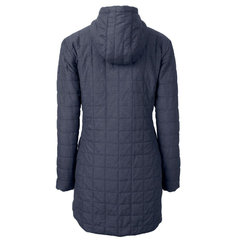 New York Giants Cutter & Buck Women's Rainier Primaloft Eco Hooded Long Lightweight Coat Heather Navy - NFL