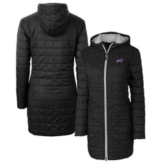 Buffalo Bills Cutter & Buck Women's Rainier Primaloft Eco Hooded Long Lightweight Coat Black - NFL