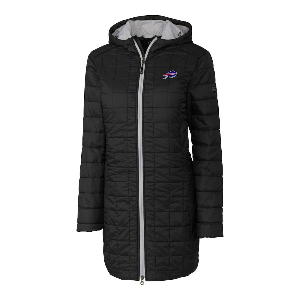 Buffalo Bills Cutter & Buck Women's Rainier Primaloft Eco Hooded Long Lightweight Coat Black - NFL