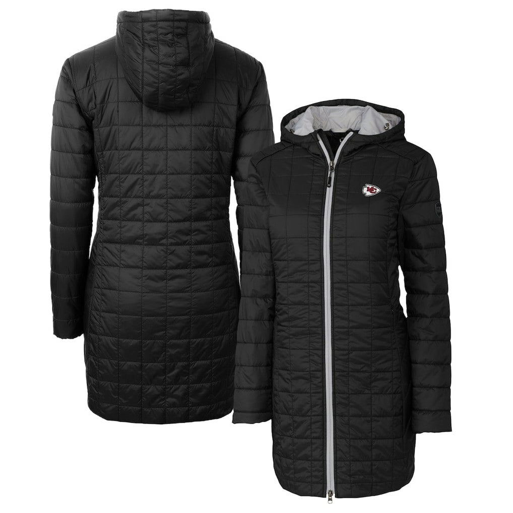 Kansas City Chiefs Cutter & Buck Women's Rainier Primaloft Eco Hooded Long Lightweight Coat Black - NFL