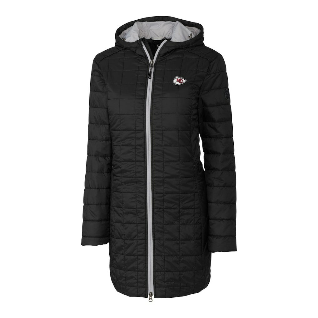 Kansas City Chiefs Cutter & Buck Women's Rainier Primaloft Eco Hooded Long Lightweight Coat Black - NFL