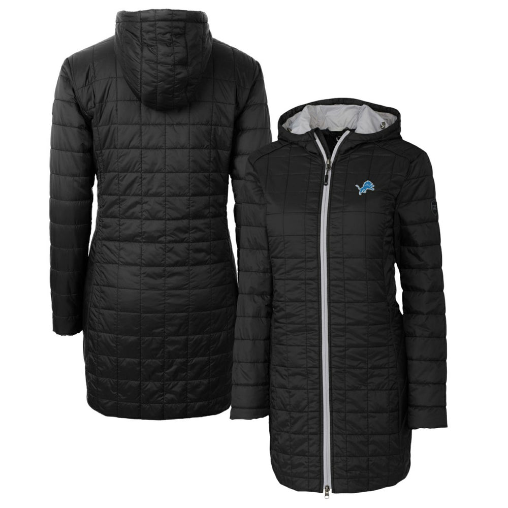 Detroit Lions Cutter & Buck Women's Rainier Primaloft Eco Hooded Long Lightweight Coat Black - NFL
