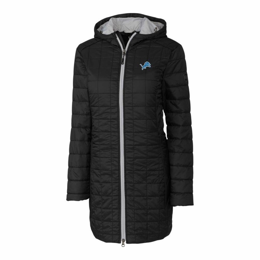 Detroit Lions Cutter & Buck Women's Rainier Primaloft Eco Hooded Long Lightweight Coat Black - NFL