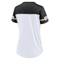 Pittsburgh Steelers Women's Dueling Slant V-Neck Lace-Up T-Shirt White - Fanatics