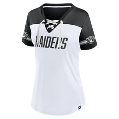 Las Vegas Raiders Women's Dueling Slant V-Neck Lace-Up T-Shirt White - Fanatics