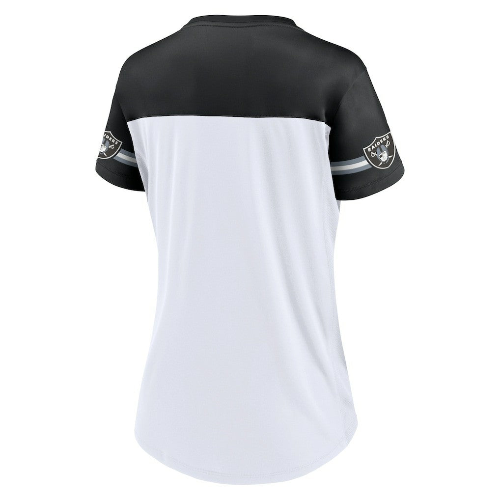 Las Vegas Raiders Women's Dueling Slant V-Neck Lace-Up T-Shirt White - Fanatics