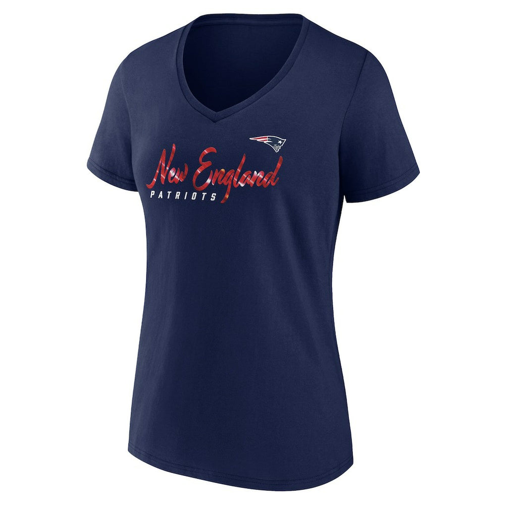 New England Patriots Women's Shine Time V-Neck T-Shirt Navy - Fanatics