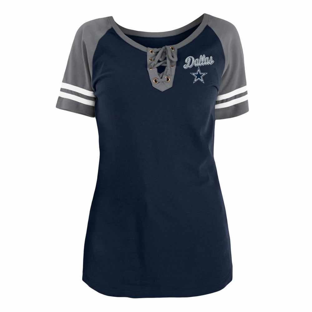 Dallas Cowboys New Era Women's Team Logo Lace-Up Raglan T-Shirt Navy - NFL