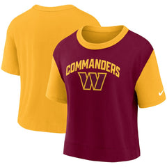 Washington Commanders Women's High Hip Fashion T-Shirt Gold/Burgundy - Nike