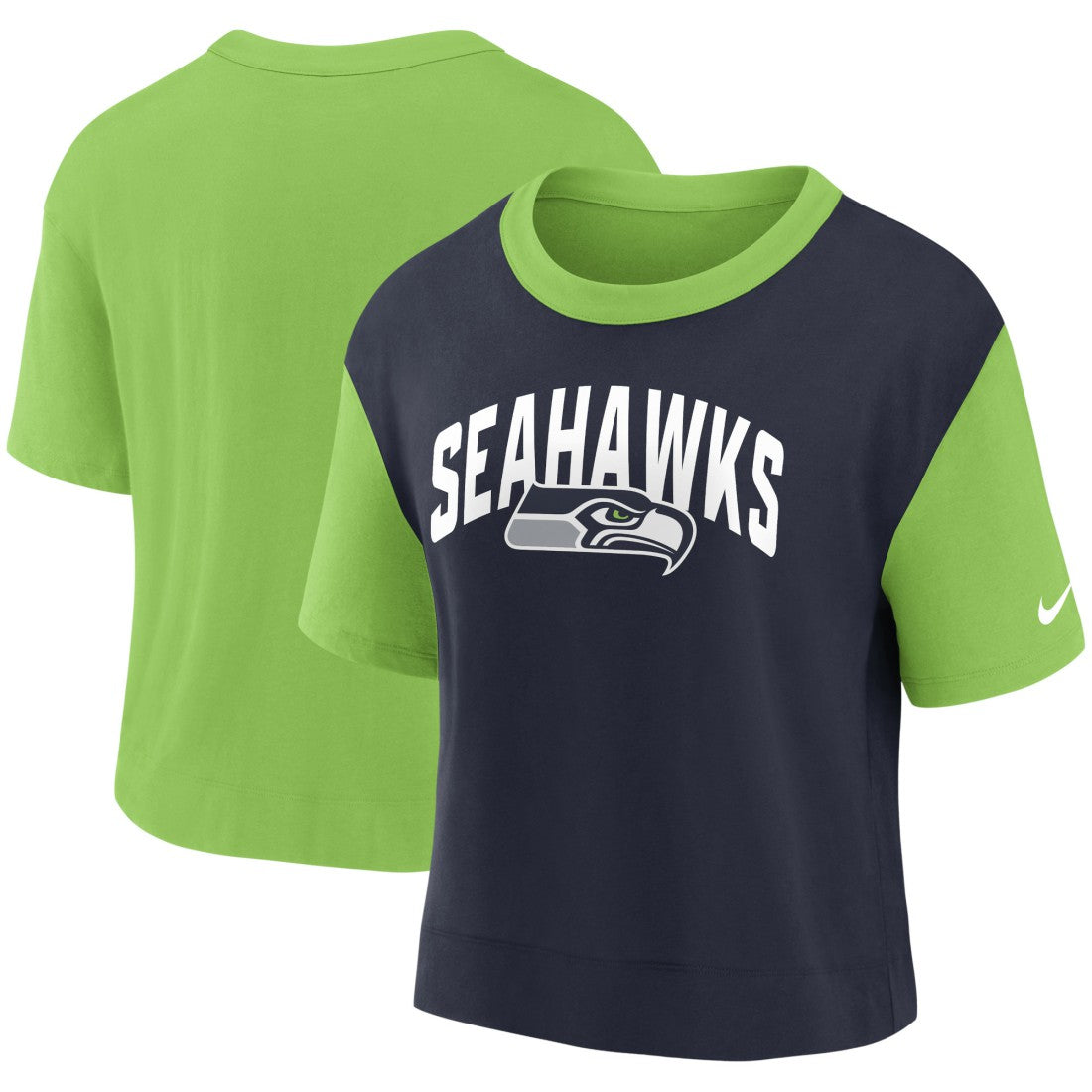 Seattle Seahawks Women's High Hip Fashion T-Shirt Neon Green/College Navy - Nike