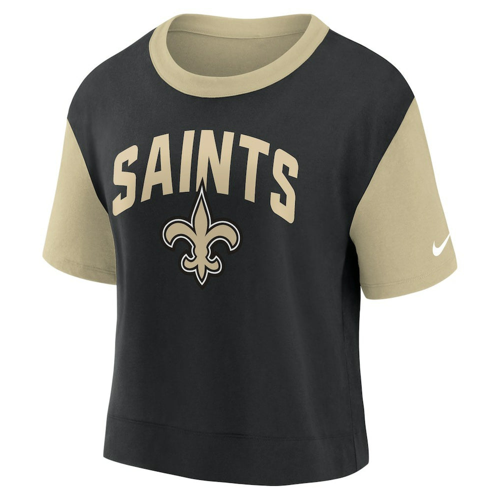 New Orleans Saints Women's High Hip Fashion T-Shirt Gold/Black - Nike