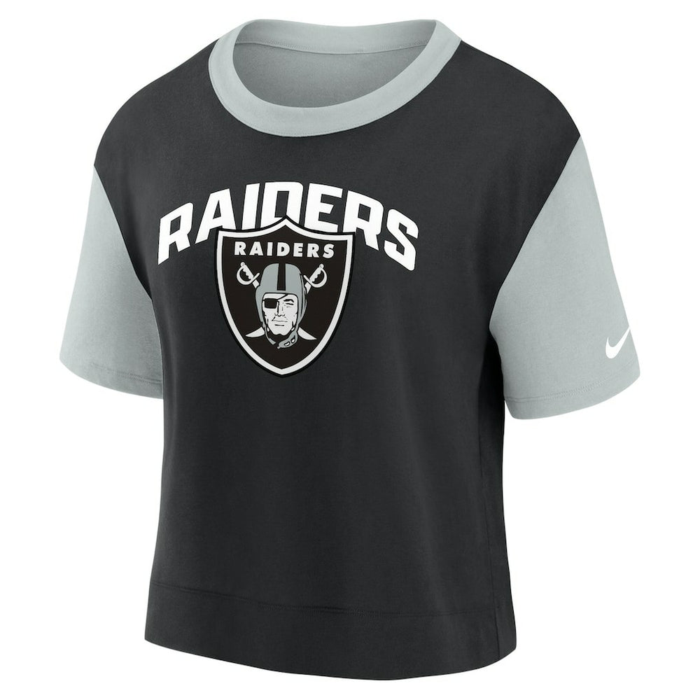 Las Vegas Raiders Women's High Hip Fashion T-Shirt Silver/Black - Nike