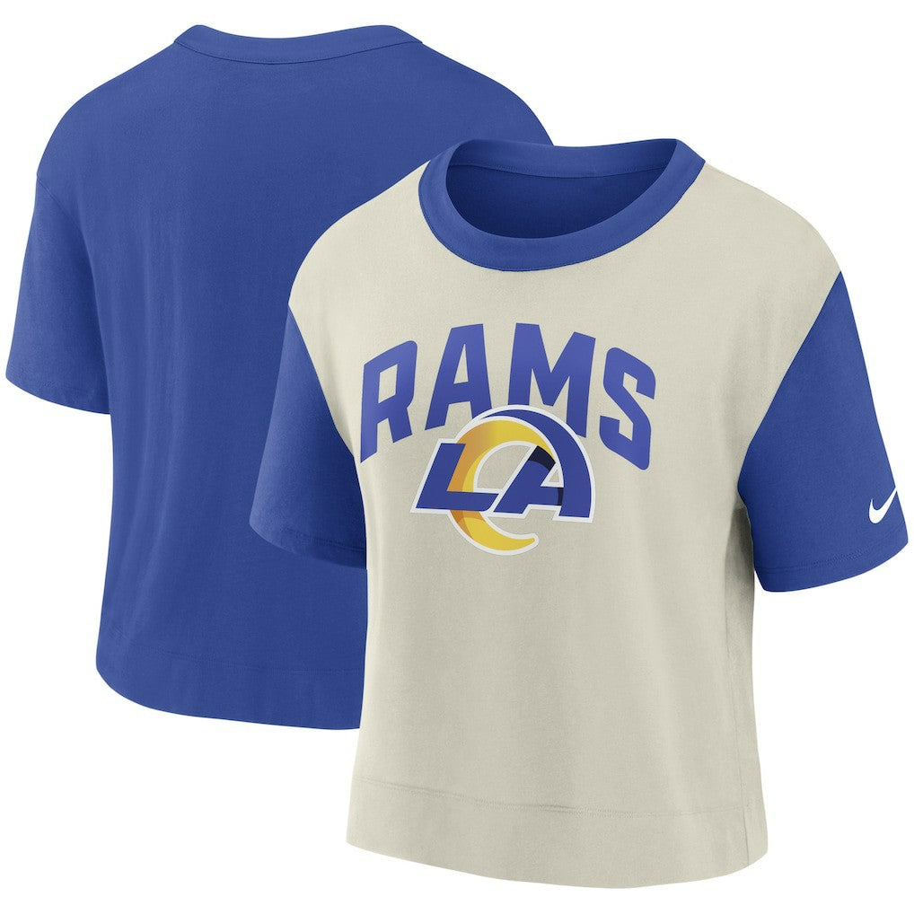 Los Angeles Rams Women's High Hip Fashion T-Shirt Royal/Bone - Nike