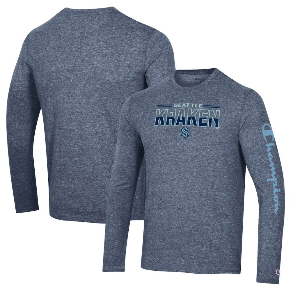 Seattle Kraken Champion Tri-Blend Long Sleeve T-Shirt Heather Navy