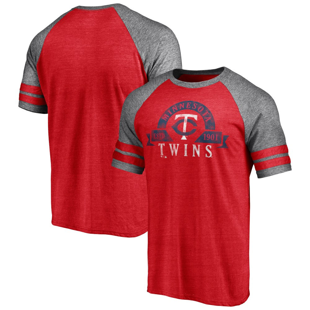 Minnesota Twins Fanatics Utility Two-Stripe Raglan Tri-Blend T-Shirt Near Me
