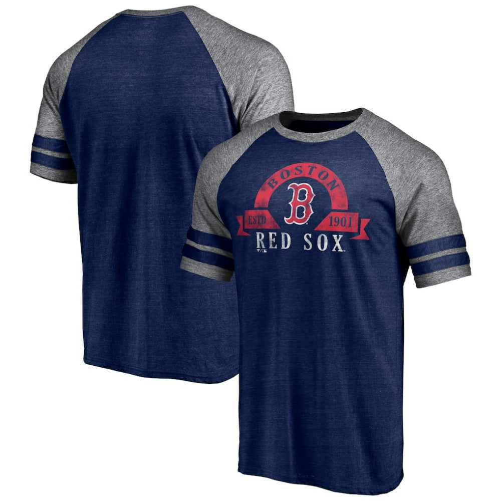Boston Red Sox Fanatics Utility Two-Stripe Raglan Tri-Blend T-Shirt Lifestyle