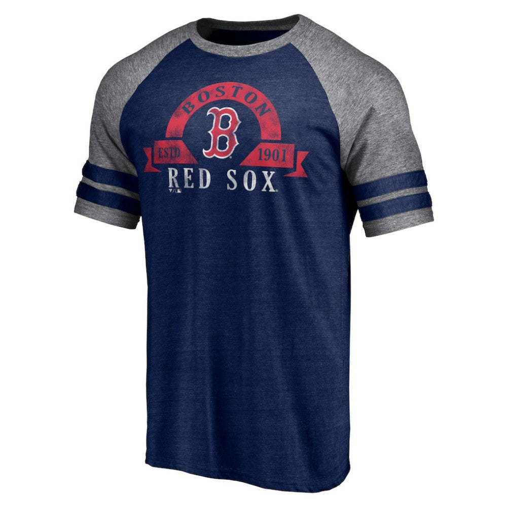 Boston Red Sox Fanatics Utility Two-Stripe Raglan Tri-Blend T-Shirt Lifestyle