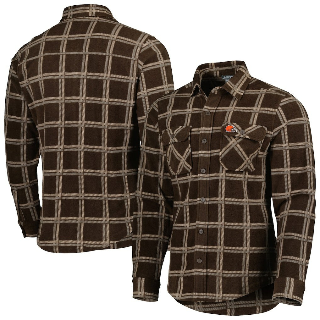 Cleveland Browns Antigua Industry Flannel Button-Up Shirt Jacket Brown - NFL