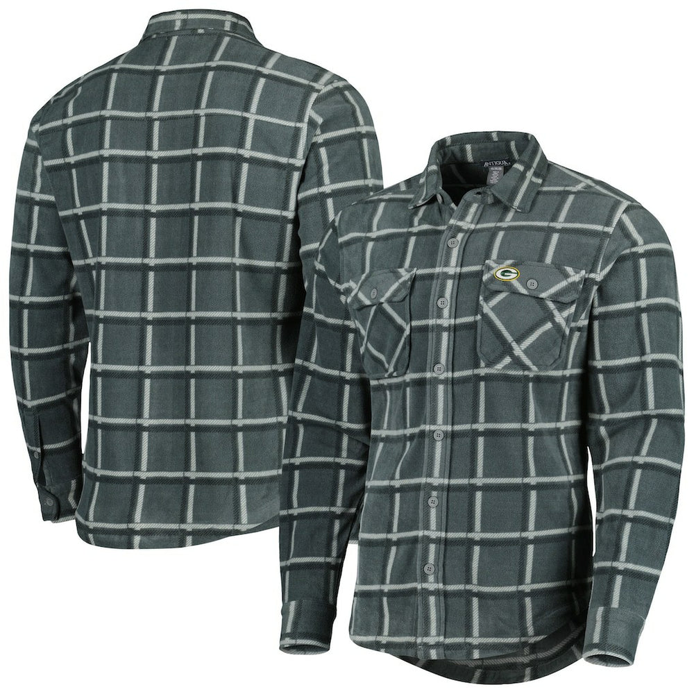 Green Bay Packers Antigua Industry Flannel Button-Up Shirt Jacket Gray - NFL