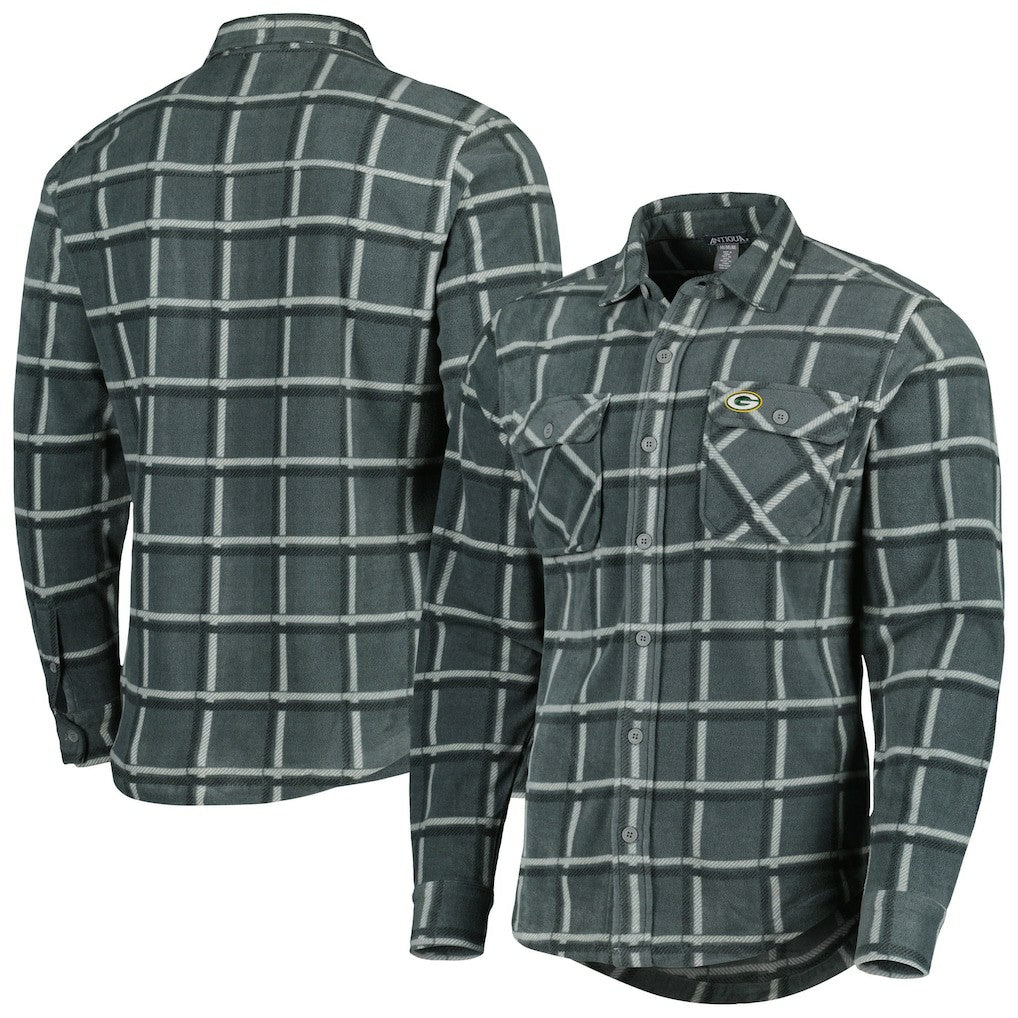 Green Bay Packers Antigua Industry Flannel Button-Up Shirt Jacket Gray - NFL