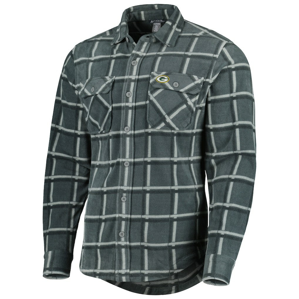 Green Bay Packers Antigua Industry Flannel Button-Up Shirt Jacket Gray - NFL
