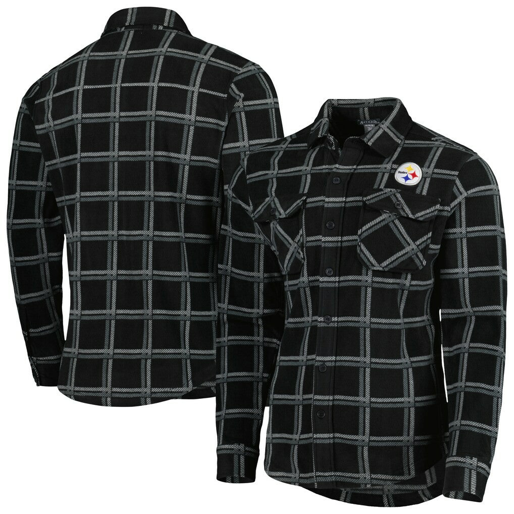 Pittsburgh Steelers Antigua Industry Flannel Button-Up Shirt Jacket Black - NFL