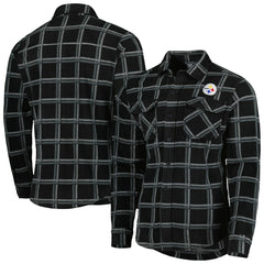 Pittsburgh Steelers Antigua Industry Flannel Button-Up Shirt Jacket Black - NFL