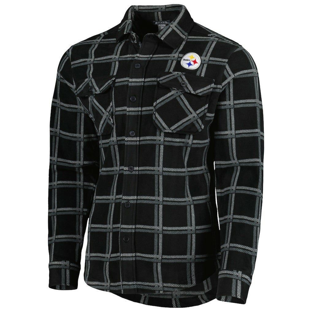 Pittsburgh Steelers Antigua Industry Flannel Button-Up Shirt Jacket Black - NFL