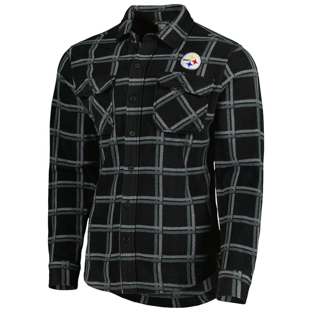 Pittsburgh Steelers Antigua Industry Flannel Button-Up Shirt Jacket Black - NFL