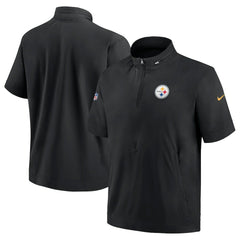 Pittsburgh Steelers Sideline Coach Short Sleeve Hoodie Quarter-Zip Jacket - Black - Nike