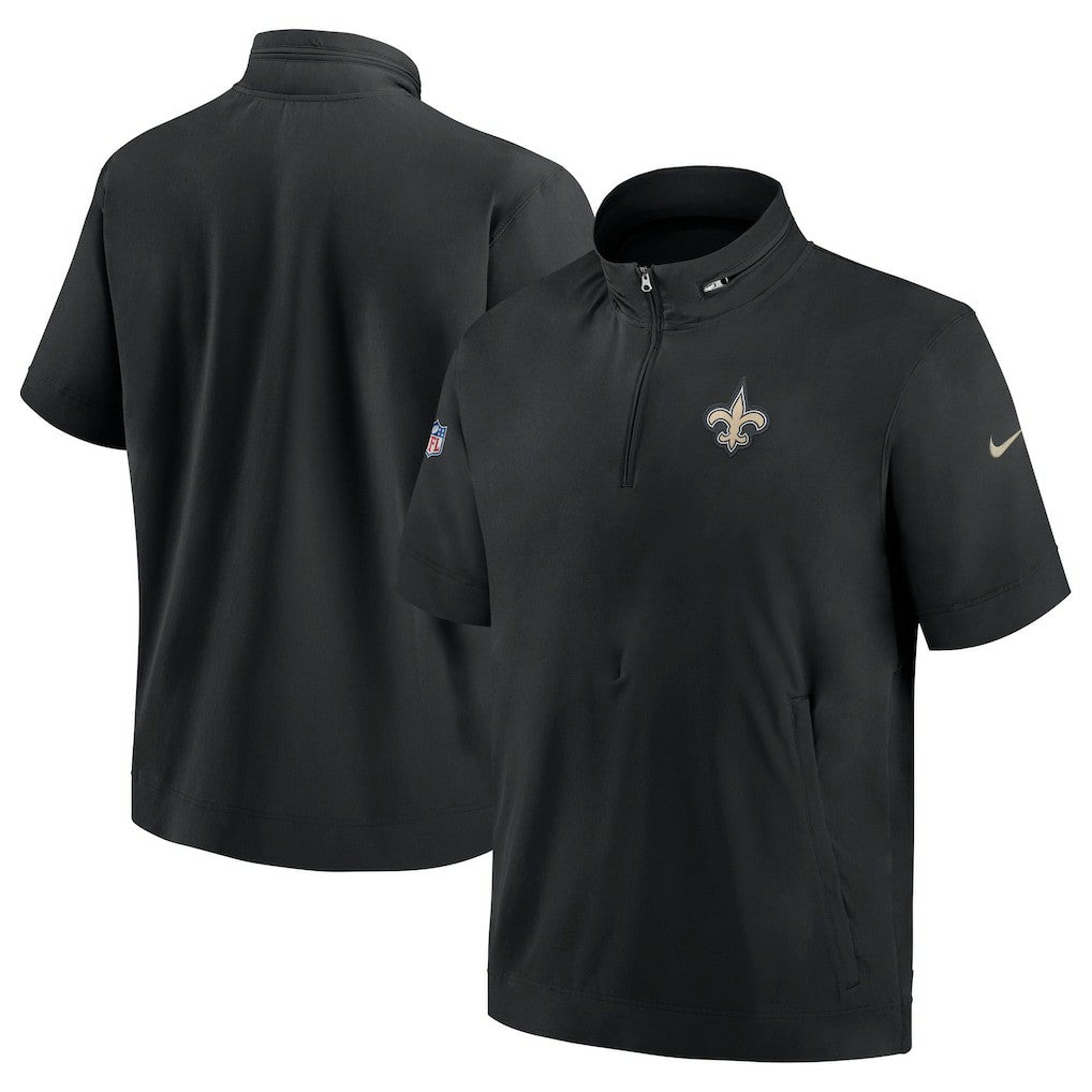 New Orleans Saints Sideline Coach Short Sleeve Hoodie Quarter-Zip Jacket - Black - Nike