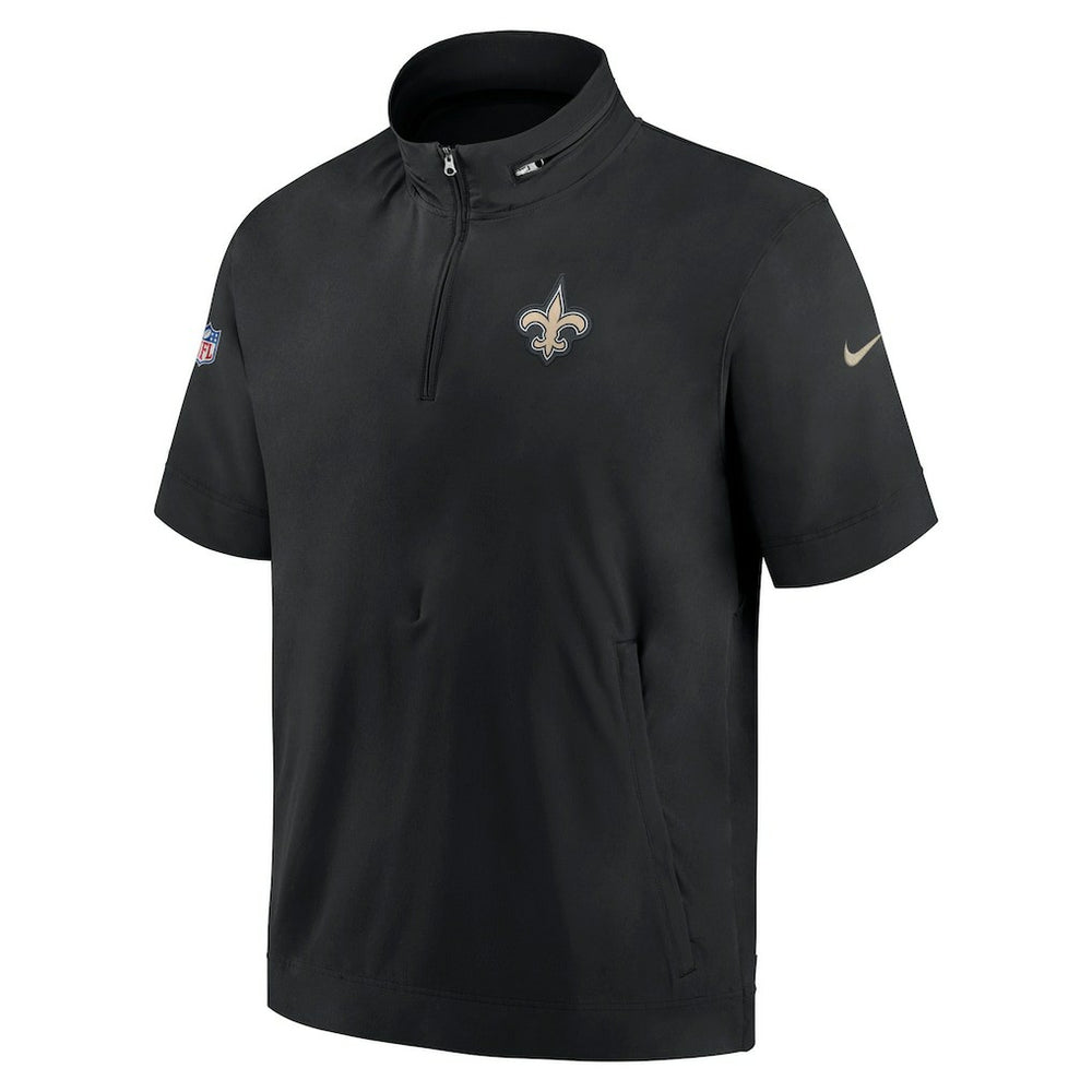 New Orleans Saints Sideline Coach Short Sleeve Hoodie Quarter-Zip Jacket - Black - Nike